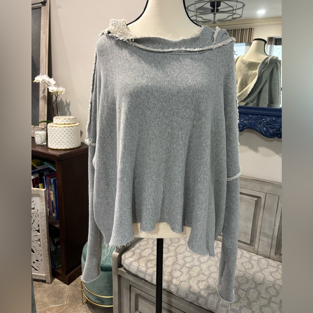 Free People Gray Hooded Sweatshirt